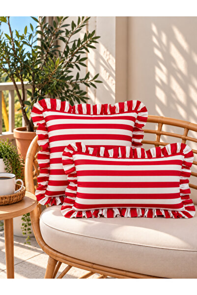 Decamor home غطاء وسادة روزا مكشكش بخطوط حمراء