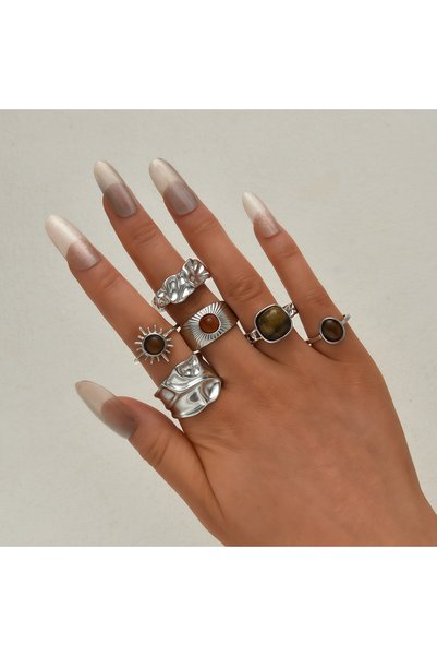 Choice AYA6512802 6pcs Vintage French Minimalist Metal Rings Set Fashion Tige...
