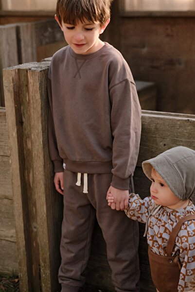 Cigit Basic Karyoka Detaylı Sweatshirt Takım 3-8 Yaş S.Vizon