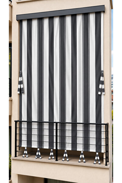 SHY TEKSTİL Suya Dayanıklı Kornişli Balkon Perdesi Modern Dış Mekan Fon Perde...