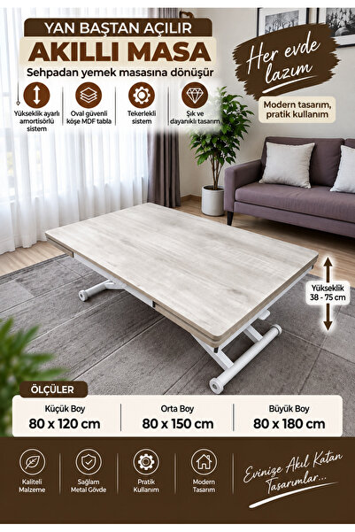 SEHPAM AKILLI Yan Baştan Açılır Akıllı Yemek Masası Oval Mdf Tabla Alt Mekani...