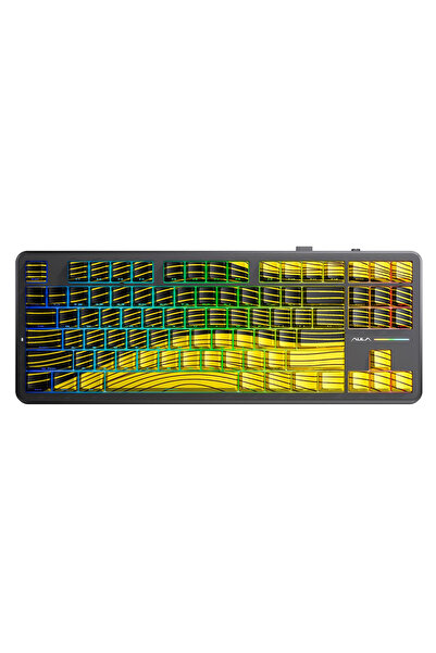 Aula F87 PRO Mekanik RGB TKL Matcha Latte Switch Kablosuz Makrolu Hot Swap Kl...