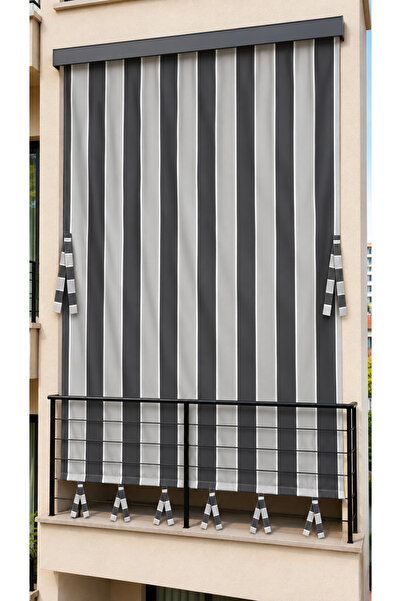 SHY TEKSTİL Suya Dayanıklı Kornişli Balkon Perdesi Modern Dış Mekan Fon Perde...