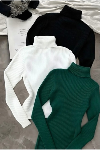 Buteks Unisex Emerald - White - Black 3-Pack Premium Cotton Turtleneck Fleece...