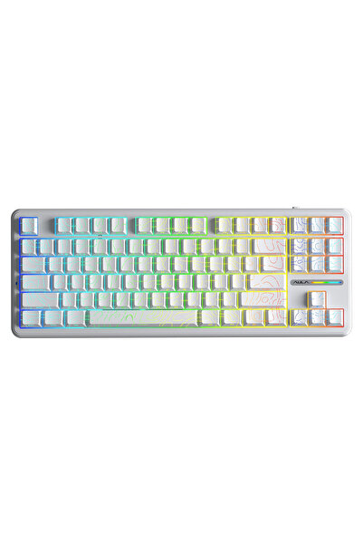 F87 PRO Mekanik RGB TKL Kayhua İntelligent Switch Kablosuz Makrolu Hot Swap Klavye Desenli Beyaz