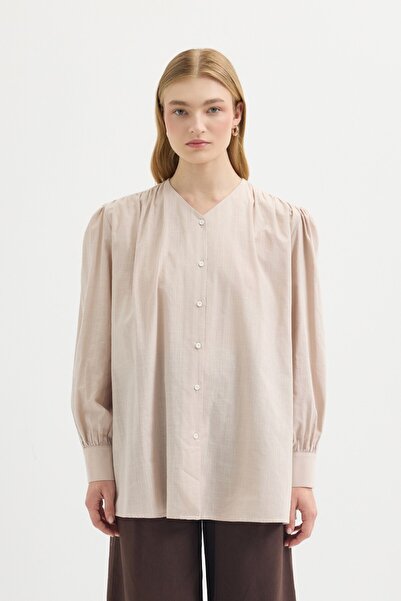 KADRİYE BAŞTÜRK Shirred Detailed Shirt Sand Beige