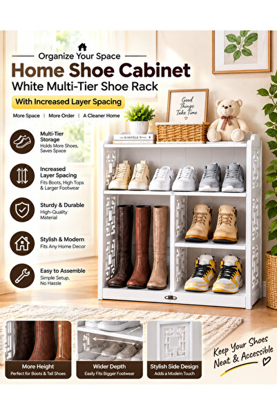 Generic Home Shoe Cabinet White Multi-Tier Shoe Rack with Increased Layer Spa...