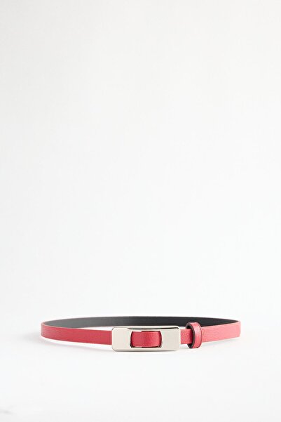 KADRİYE BAŞTÜRK Silver Rectangular Buckled Belt Red