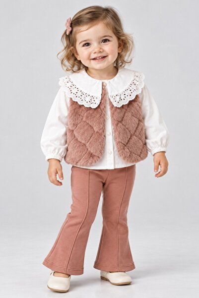 Mnk Baby&Kids Vestă de pluș pentru fete, guler vintage din bumbac pieptănat, ...