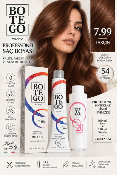 botegohair 7.99 Tarçın Profesyonel Krem Saç Boyası Seti