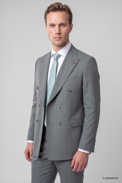 D'S Damat Ds Damat Regular Fit Yeşil Çizgili Takim Elbise