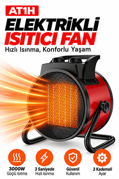 linarya AUHMA AT1H 3000W PTC Seramik Elektrikli Isıtıcı Fan – 3 Kademeli Ayar...