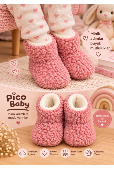 Pico Baby Bebek & Çocuk Kaydırmaz Tabanlı Ev Botu / Panduf / Kışlık Peluş Bot...