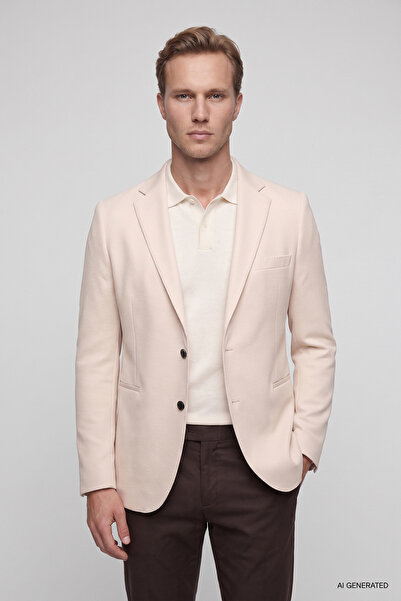 Twn Slim Fit Bej Armürlü Kumaş Ceket