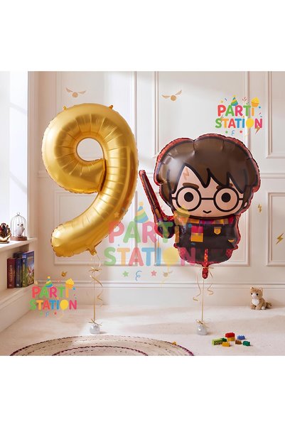 Parti Station مجموعة بالونات هاري بوتر ذات الأرقام الذهبية بعمر 9 سنوات، مجمو...