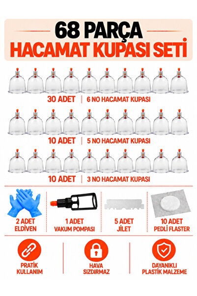 HVM 68 Parça Hacamat Kupası Seti, Hacamat Seti, Hacamat Malzemeleri