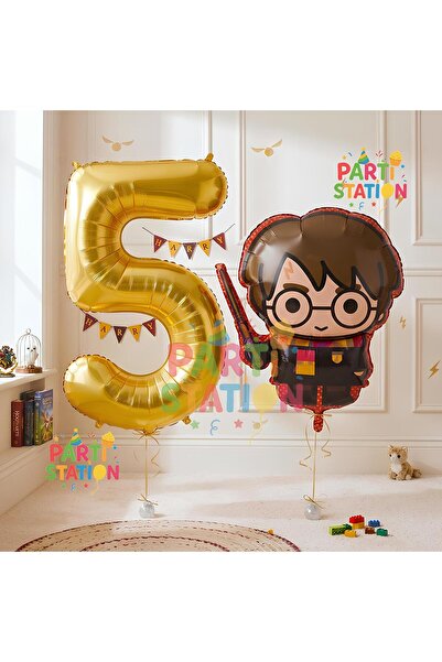 Parti Station Harry Potter 5 Years Old Gold Color Number Balloon Set Harry Po...