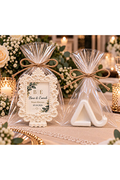 50 Adet Taş Tozu Kişiye Özel Ayak Hediyeli Mıknatıslı Çift Kullanımlı Magnet Çerçeve Düğün-Nikah-Sünnet-Doğum Günü,-Baby Shower,-Nişan Söz Hediyelikleri