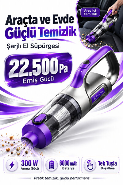 EN SİGA Yüksek Emiş Güçlü 300W 22.500Pa Araç içi ve Ev İçin Dikey Süpürge Yat...