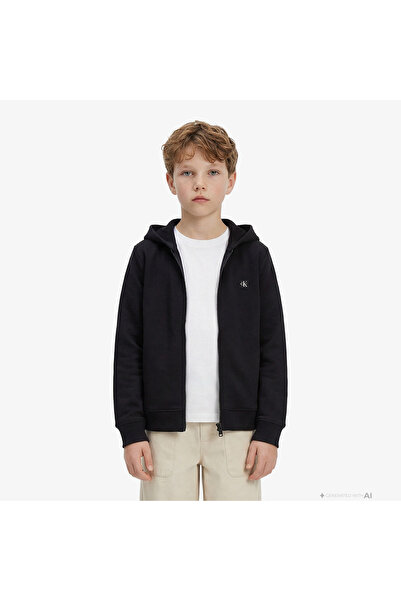Calvin Klein Mini Badge Zip Through Çocuk Siyah Sweatshirt