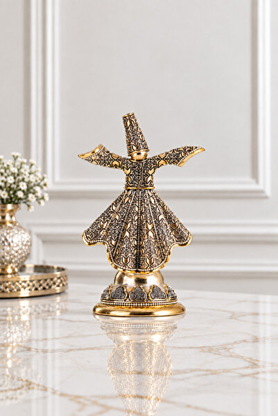 Güncel Vitrin Zirkon Taşlı Gold Semazen Biblo 20 cm