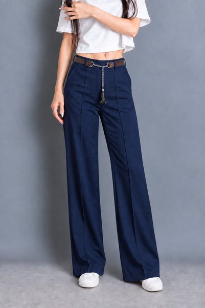 MY ARJA JEANS Women's High Waist Belted Front-Embellished Seasonal Wide-Lette...