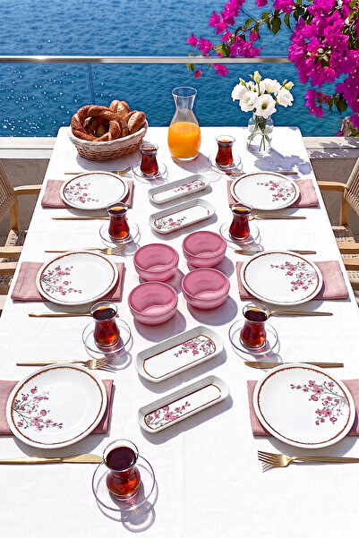 ers erbaşlar Luxury Ceramic Sakura Blossom 14 Piece Breakfast Set for 6 Peopl...