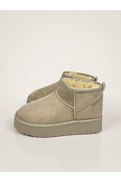Gloriys Ayakkabı & Çanta Beige 4 cm Sole Comfortable Fit Boots with Fur Inside