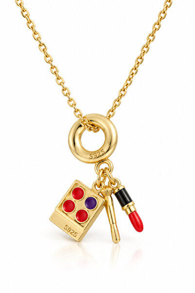 Aleda Steel Gold Color Makeup Palette Figure Charm Model Women's Necklace