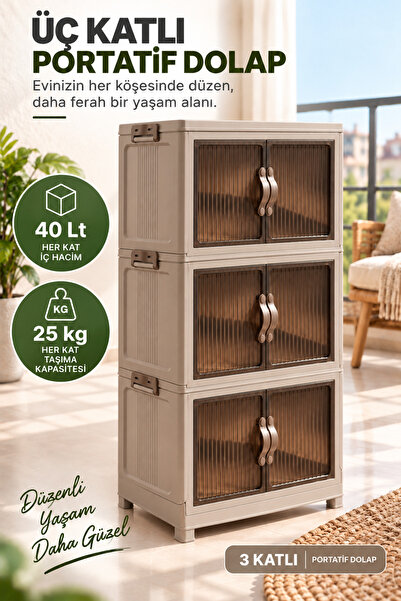 EVONİTA 3 Katlı Portatif Organizer Dolap – 120 LT