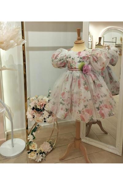 sunshine boutique15 فستان الورد مع اكمام البڤ - 7 سنوات الطول 70 سم الوسط 62 سم