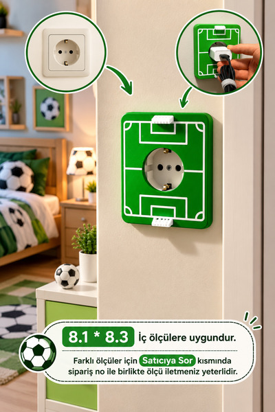 3dvectory Futbol Sahası Tasarımlı Priz Kapağı – Dekoratif Kapak Duvar Priz Çe...