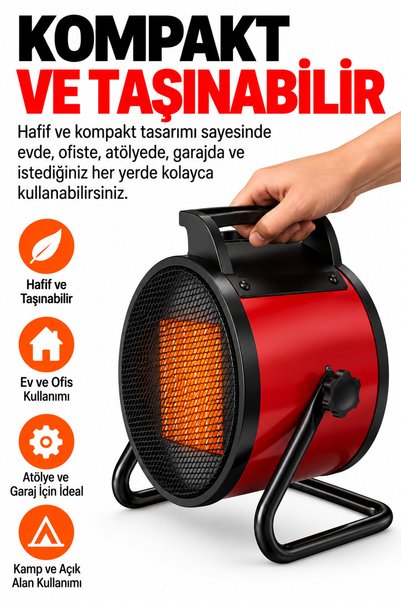 linarya AUHMA AT1H 3000W PTC Seramik Elektrikli Isıtıcı Fan – 3 Kademeli Ayarlı Taşınabilir Fanlı Isıtıcı Soba Ev Ofis Atölye Garaj