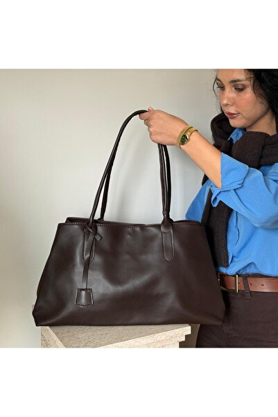 lalettobags Women's Eda Model Brown Faux Leather Large Size Bag