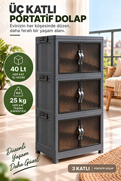 EVONİTA 3 Katlı Portatif Organizer Dolap – 120 LT