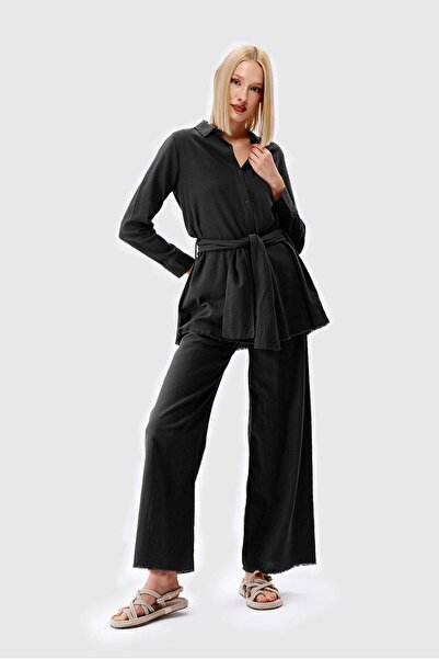 Açelya Okcu Oversize Tie-Waist Shirt Loose Pants Top-Down Set