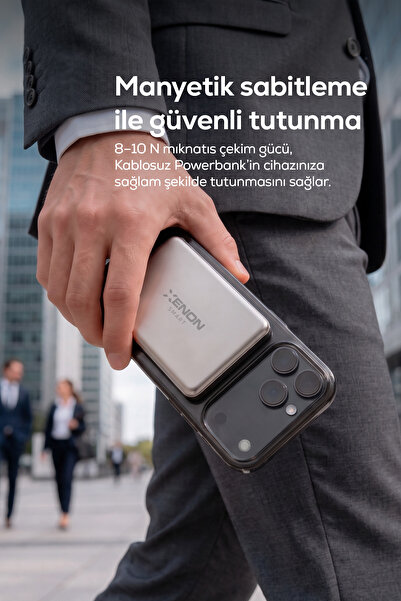 Xenon Smart MagSafe Powerbank | 10000 mAh, 15W Kablosuz, 22.5W Kablolu Hızlı Şarj, Alüminyum Kasa (X6441)