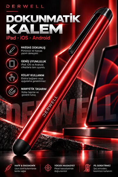 Derwell 1 Adet Kırmızı Universal Stylus Kalem iOS Android Windows Akıllı Taht...