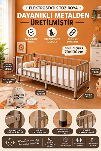 Zemay Montessori Bebek bazası ve Çocuk Karyolası 70x130 cm VİZON Renk Demonte