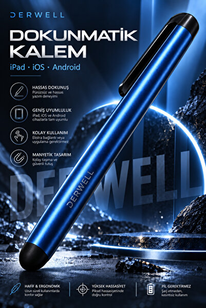Derwell 1 Adet Mavi Universal Stylus Kalem iOS Android Windows Akıllı Tahta U...
