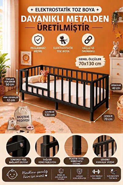 Zemay Montessori Bebek bazası ve Çocuk Karyolası 70x130 cm Demonte Siyah Renk