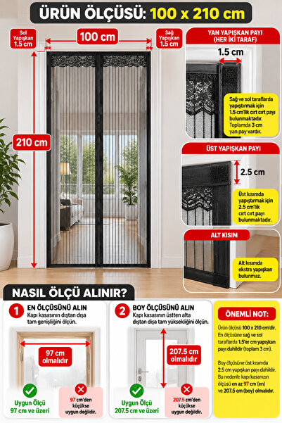 DEYHOME Mıknatıslı Kapı Sinekliği 100 x 210 cm Otomatik Kapanan Manyetik Tül ...