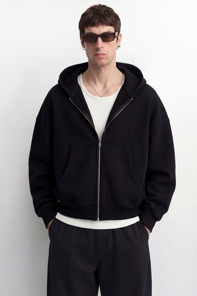TWILIT Oversize Basic Fermuarlı Sweatshirt Hırka Kapüşonlu Hoodie %100 Pamuk ...