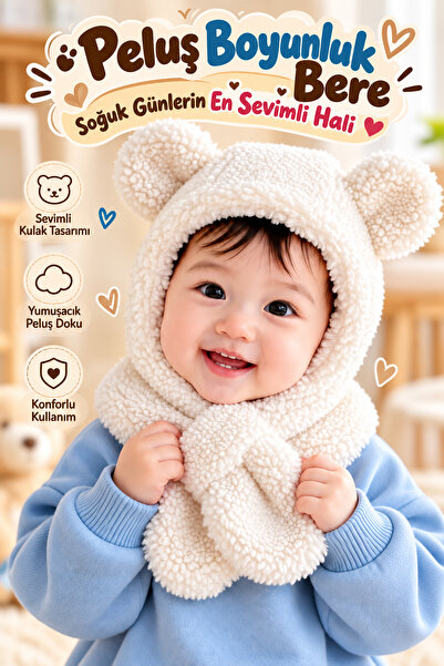 Nurnivus Tammy Sevimli Peluş Çocuk Bere Atkı Boyunluklu Panda Kulaklı Şapka W...