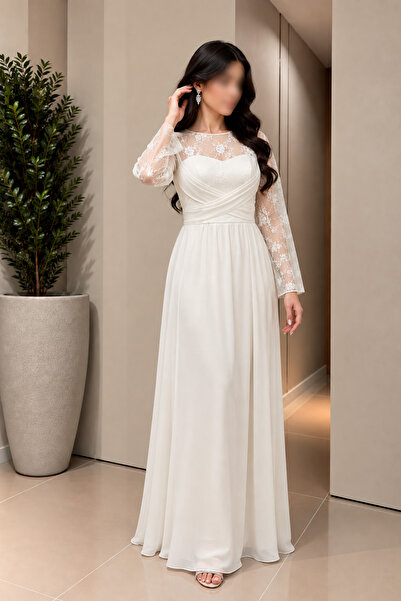 GORI FASHION فستان سهرة دانتيل ابيض فاخر