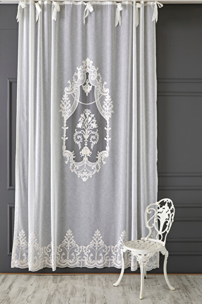 CASA NATURALE Ornella Linen Look Embroidered Panel Curtain Ecru (Measurements Width X Length)