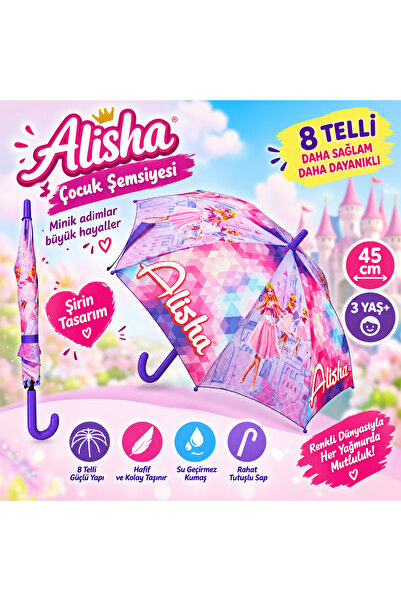 Genel Markalar ÇOCUK ŞEMSİYESİ ALİSHA 8 TELLİ 45 CM 3 YAŞ+ ☔💖