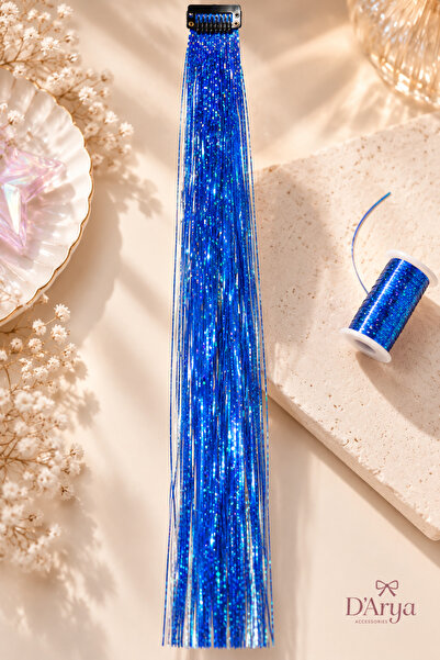 Darya Koyu Mavi Çıtçıtlı Yan Tinsel Saç Simi 40–45 cm – Dark Blue Navy Manife...