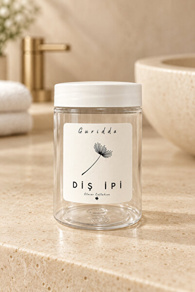 Guridda Home Design Diş İpi Kutusu 250 Ml Şeffaf Plastik Kavanoz Dikey