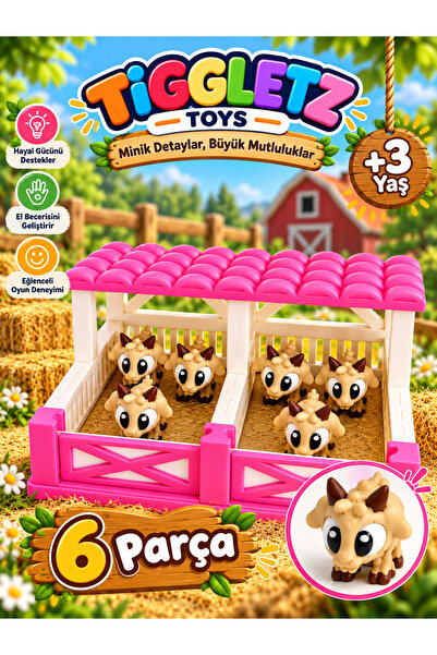 MİNİKOM TOYS 🐐 Tiggletz 6 Parça Çiftlik Hayvanları Oyun Seti – Ahır Seti